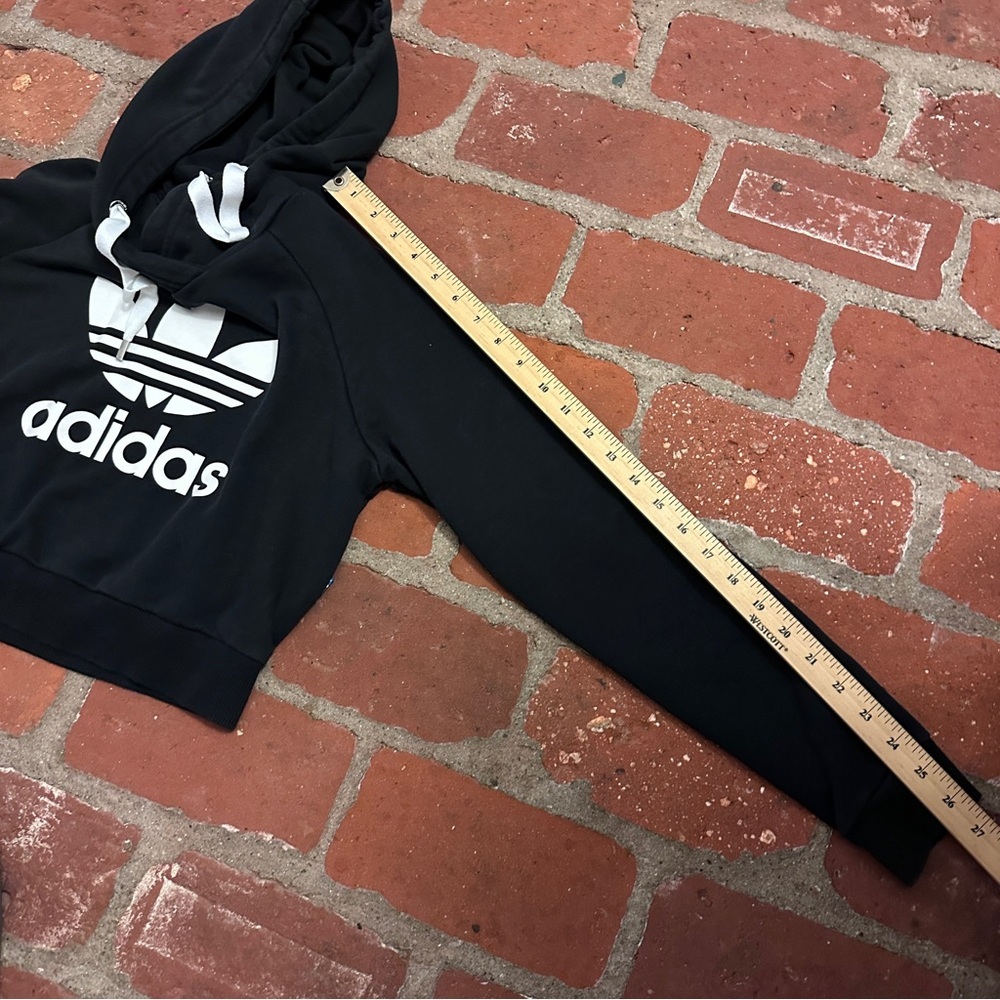 Adidas Trefoil Logo Cropped Hoodie Black White Womens Small Long Sleeve Cotton - Picture 8 of 16